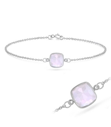 Rose Quartz Square Shape Silver Bracelet BRS-234